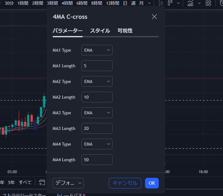 4MAcCROSSパラメータ画面